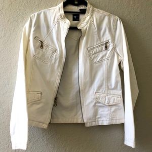 French Cuff White Utility Zipper Jacket Small